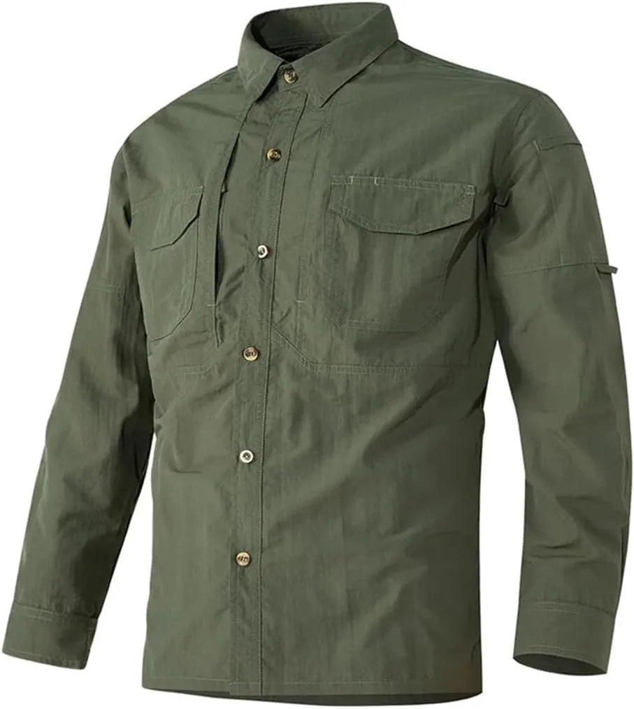 Men Tactical Shirts 6XL Summer SWAT Outdoor Combat Multi-Pocket Quick Dry Cargo Camping Long-Sleeved Shirts