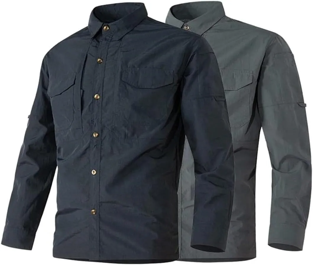 Men Tactical Shirts 6XL Summer SWAT Outdoor Combat Multi-Pocket Quick Dry Cargo Camping Long-Sleeved Shirts