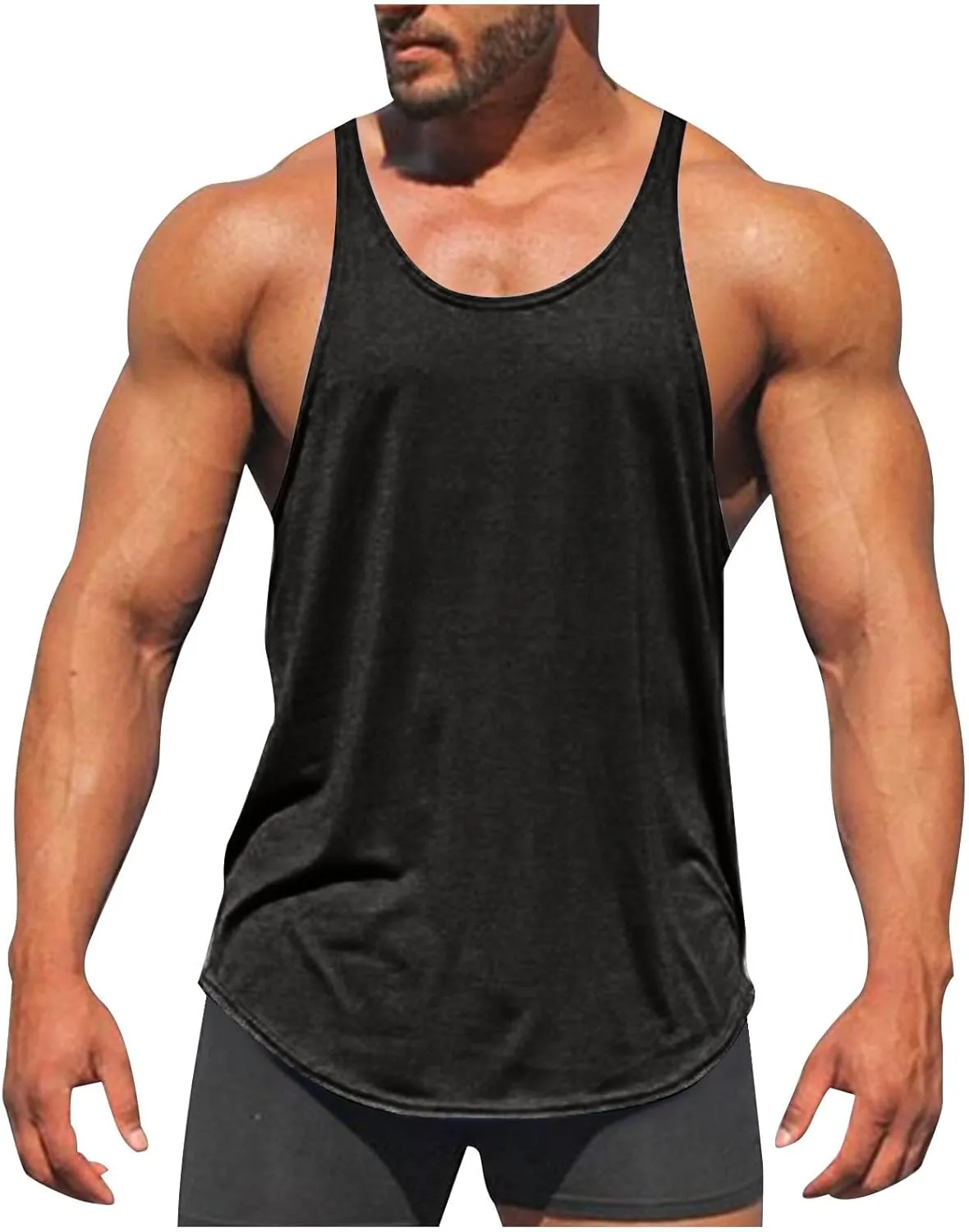 Mens Basic Stringer Tank Tops Y-Back Bodybuilding Muscle Sleeveless T-Shirts Cotton Gym Workout Fitness Tank Shirt