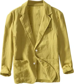 Mens Big and Tall Casual Linen Blazers Loose Fit Lightweight Button Up Suit Jackets Lapel Collar Tailored Sport Coats