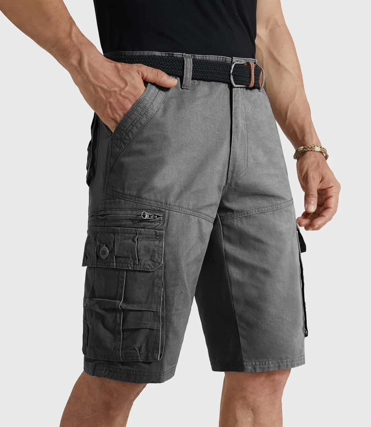 Mens Cargo Shorts Cotton Work Shorts Multi Pocket Casual Workout Shorts for Men NO Belt