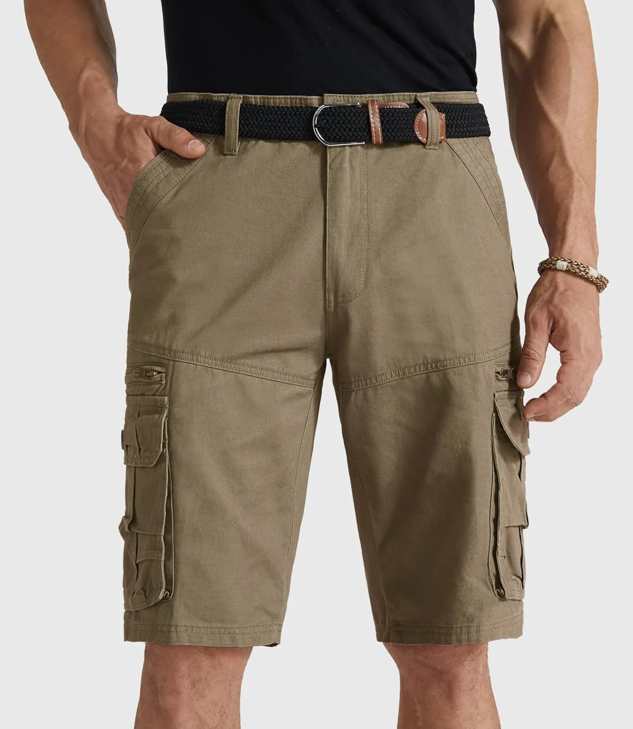 Mens Cargo Shorts Cotton Work Shorts Multi Pocket Casual Workout Shorts for Men NO Belt