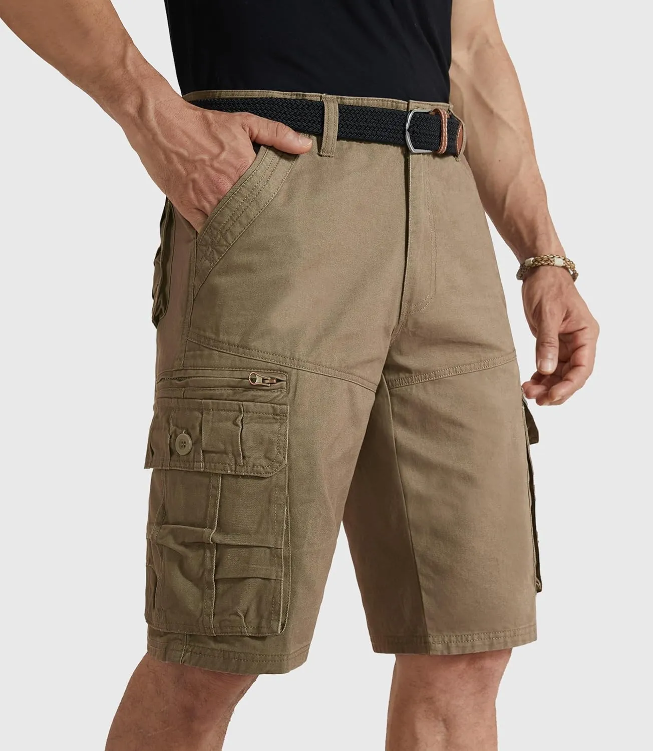 Mens Cargo Shorts Cotton Work Shorts Multi Pocket Casual Workout Shorts for Men NO Belt