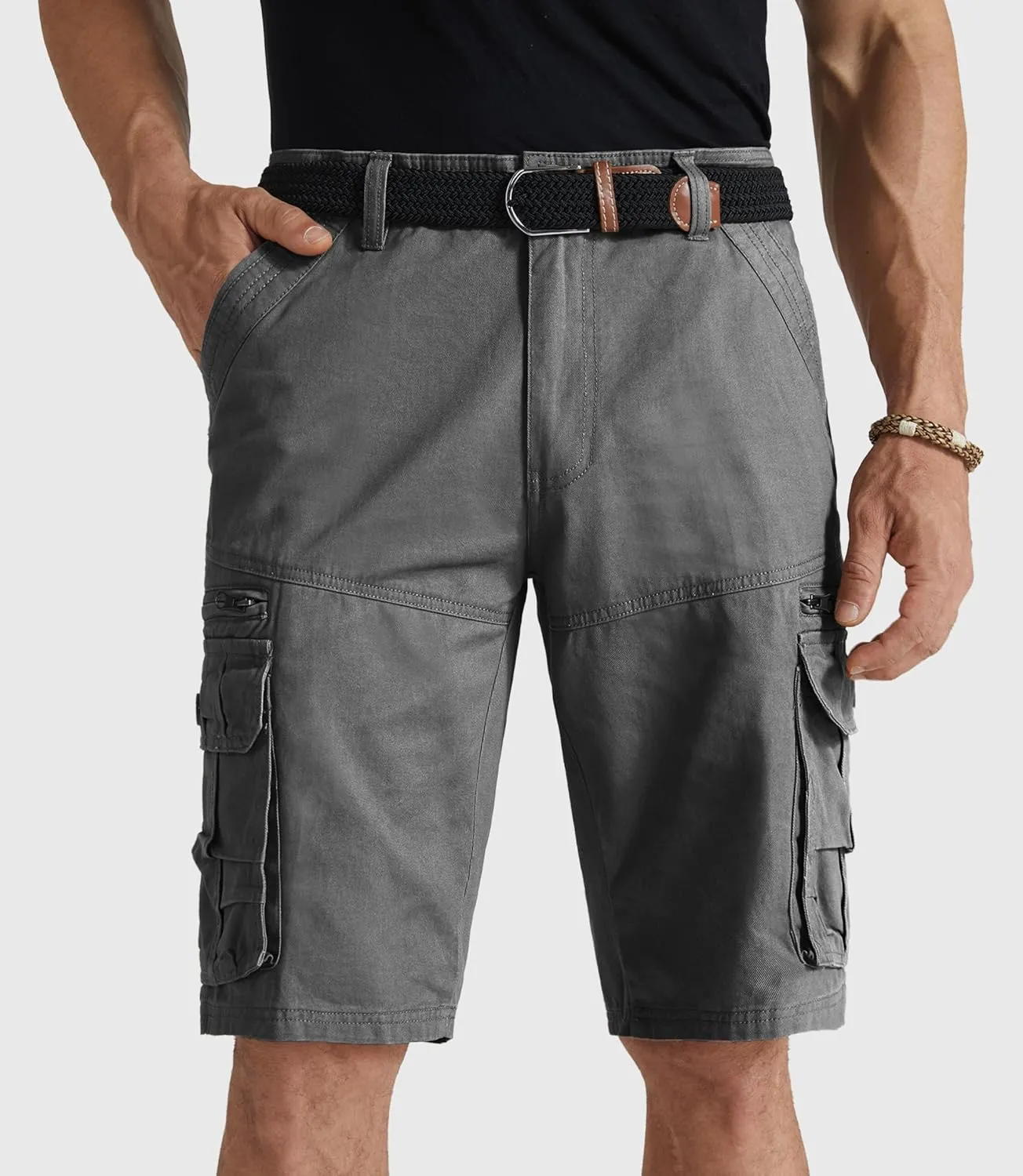 Mens Cargo Shorts Cotton Work Shorts Multi Pocket Casual Workout Shorts for Men NO Belt