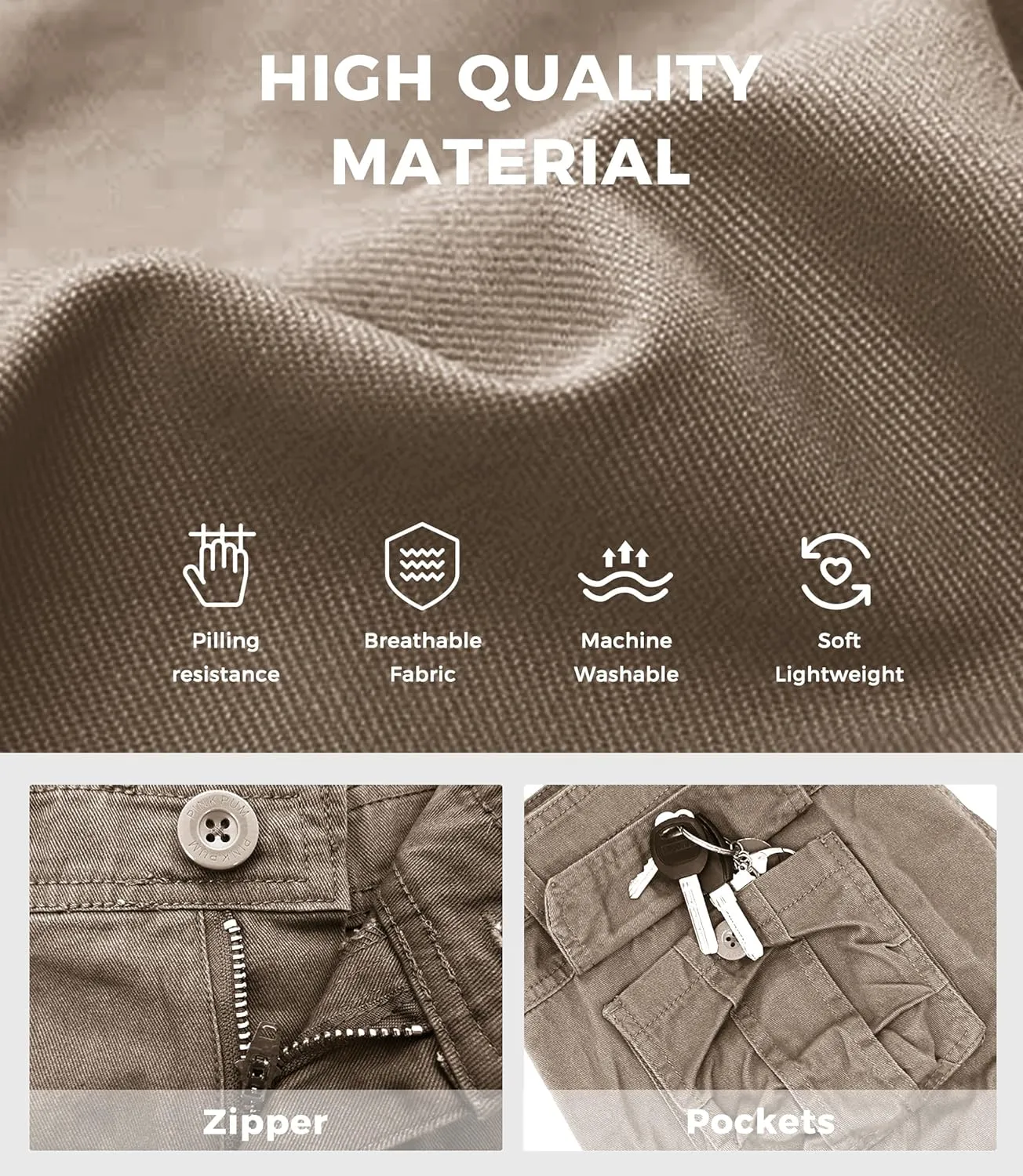 Mens Cargo Shorts Cotton Work Shorts Multi Pocket Casual Workout Shorts for Men NO Belt