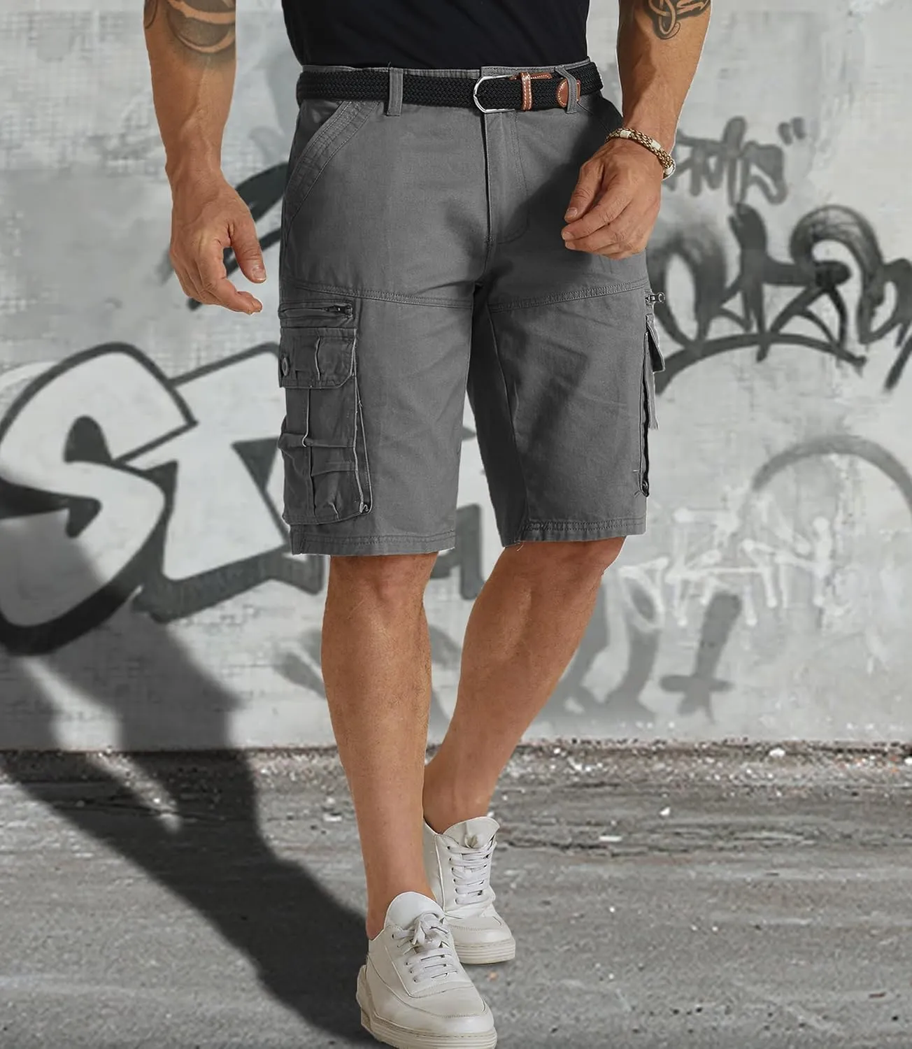 Mens Cargo Shorts Cotton Work Shorts Multi Pocket Casual Workout Shorts for Men NO Belt
