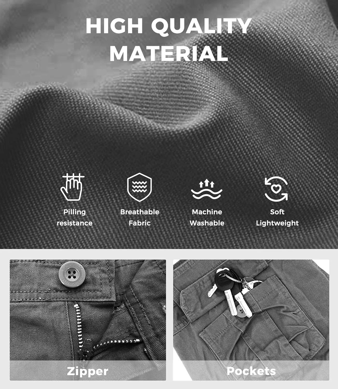 Mens Cargo Shorts Cotton Work Shorts Multi Pocket Casual Workout Shorts for Men NO Belt