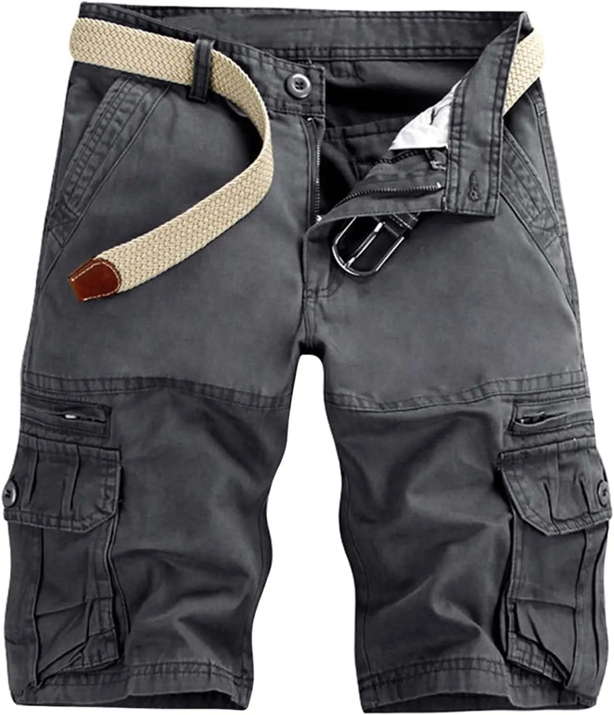 Mens Cargo Shorts Cotton Work Shorts Multi Pocket Casual Workout Shorts for Men NO Belt