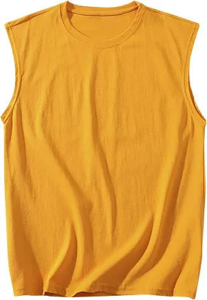 Mens Casual Tank Top Basic Cotton Comfortable Round Neck Solid Color Tank Tops Breathable Quick Dry Workout Tee