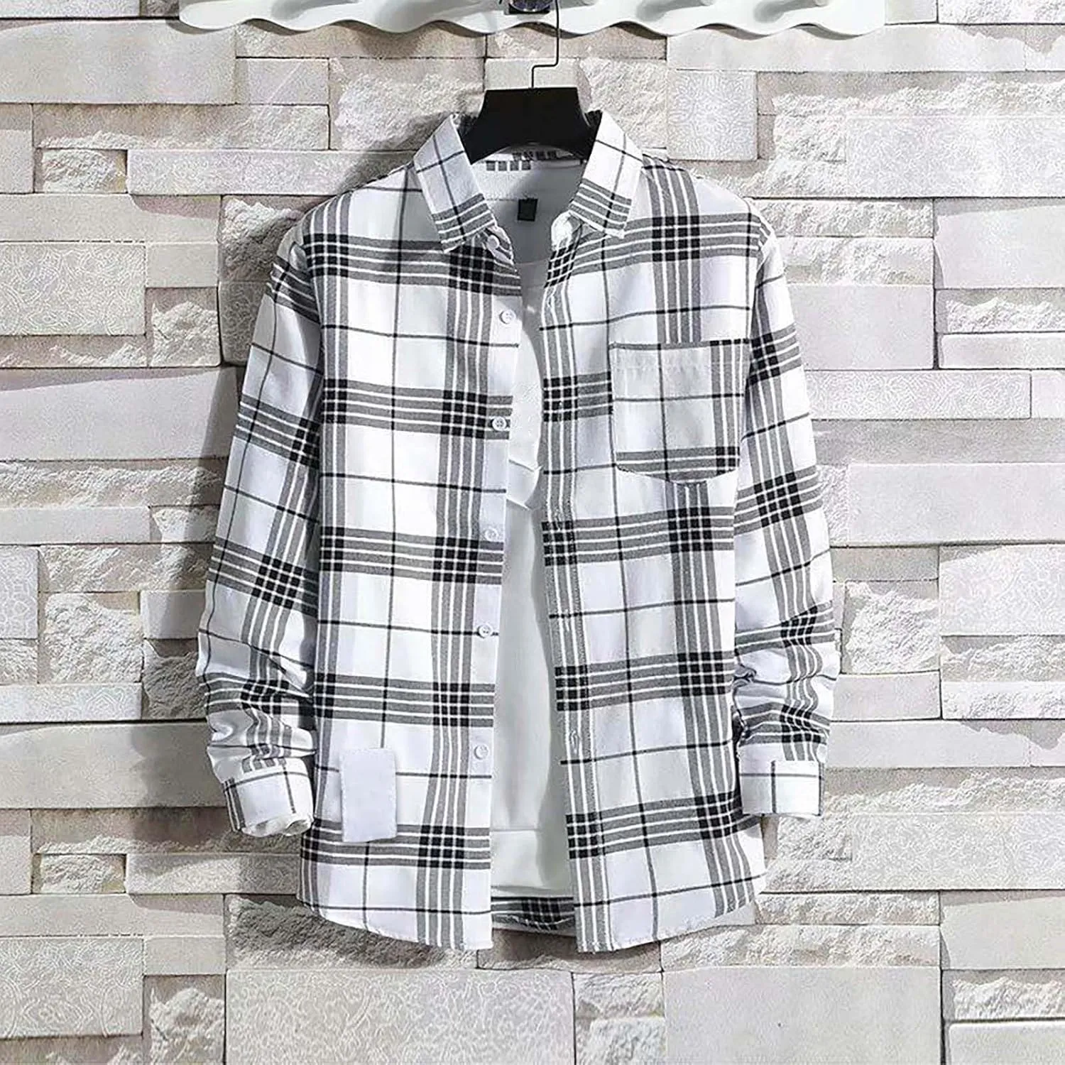 Men's Fashion Long Sleeve Plaid Button Down Shirts Big and Tall Casual Lightweight Regular Fit Work Shirt with Pocket