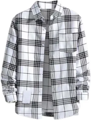 Men's Fashion Long Sleeve Plaid Button Down Shirts Big and Tall Casual Lightweight Regular Fit Work Shirt with Pocket