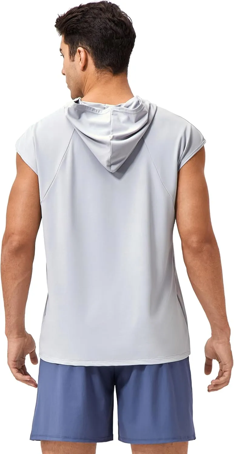 Men's Hooded Tank Tops Summer Sleeveless Workout Gym Hoodies Athletic Bodybuilding Muscle Cut Off Sports T Shirts