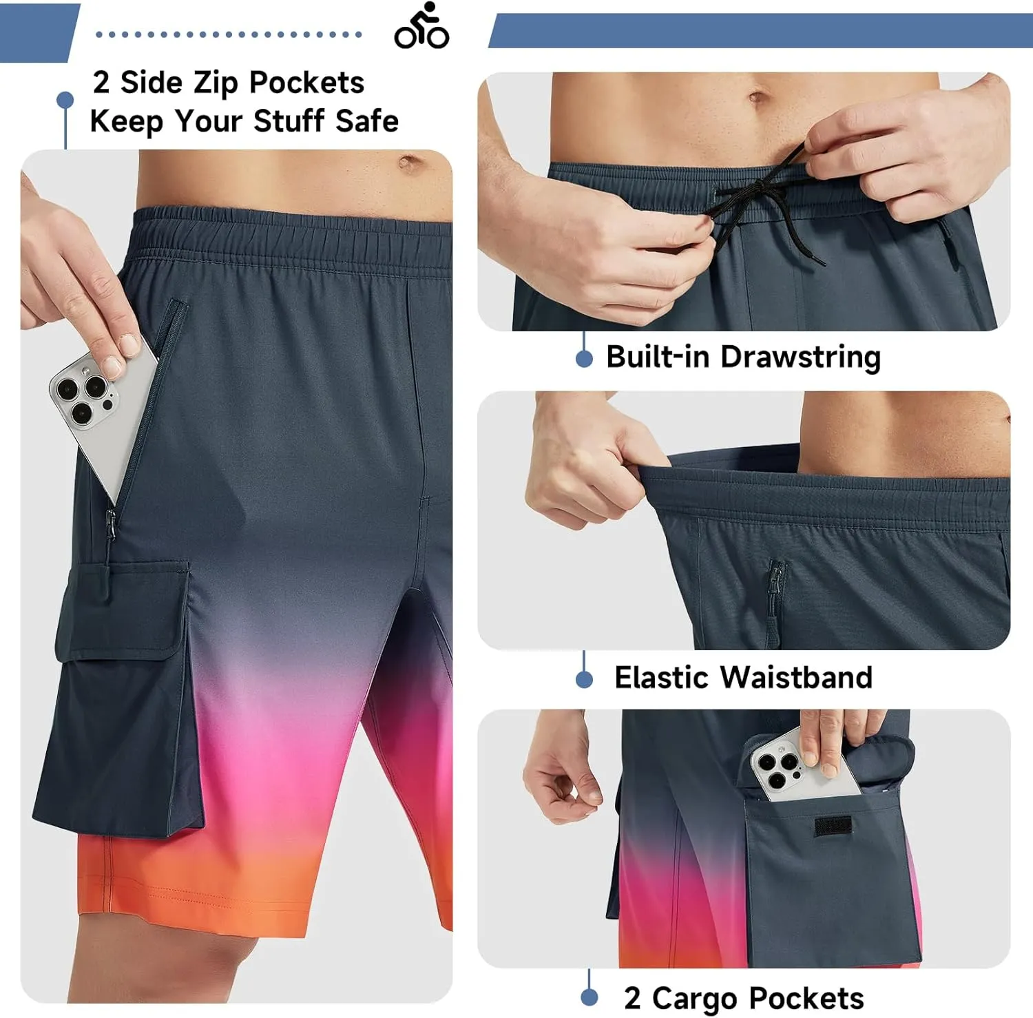 Men's Mountain Bike Shorts 3D Padded Bicycle MTB Shorts Loose-fit Lightweight MTB Cycling Shorts