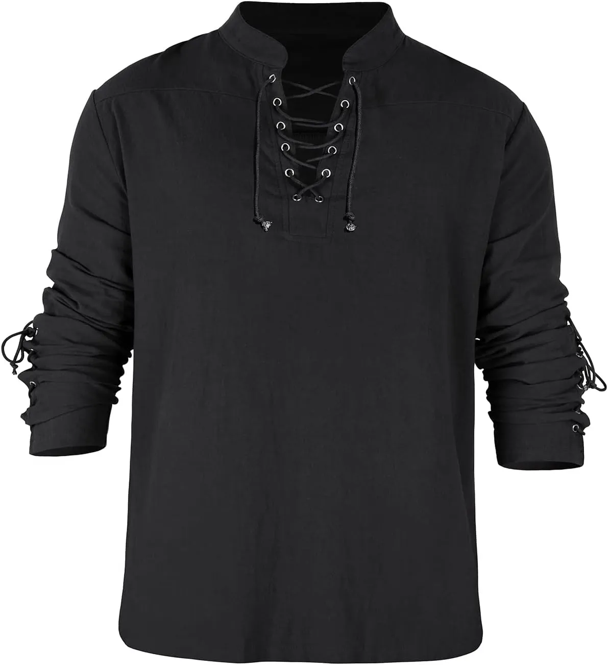 Men's Pirate Shirt Medieval Renaissance Steampunk Retro Long Sleeve Lace up T Shirt Viking Gothic Halloween Costume Top
