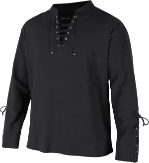 Men's Pirate Shirt Medieval Renaissance Steampunk Retro Long Sleeve Lace up T Shirt Viking Gothic Halloween Costume Top