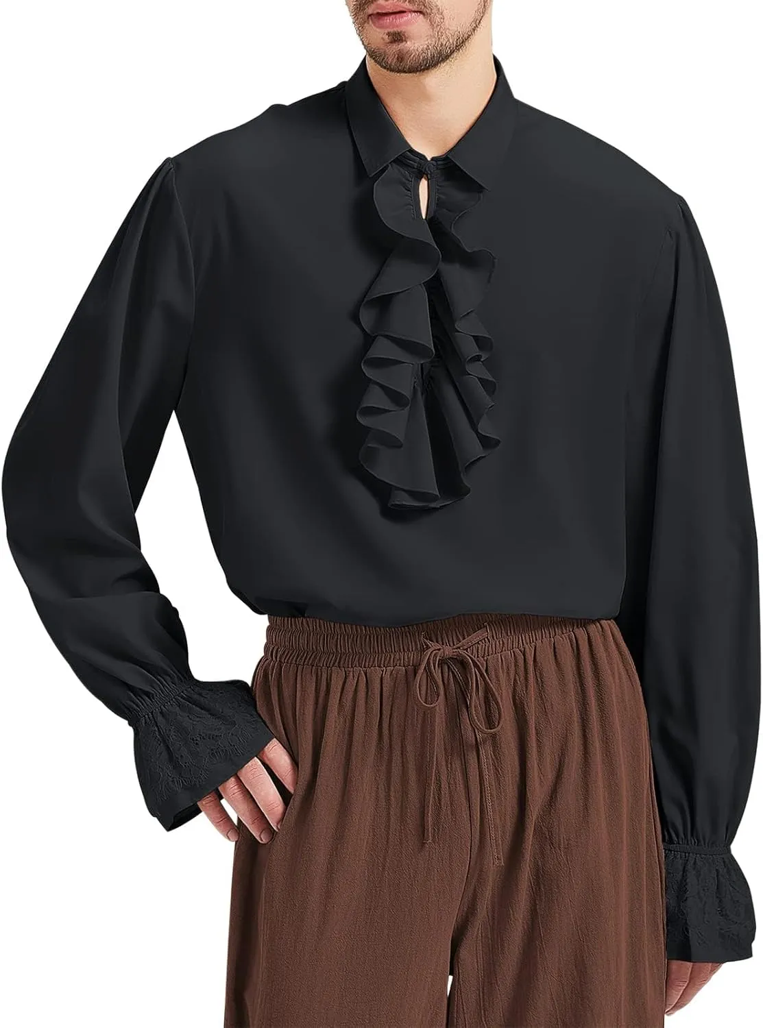Men's Pirate Shirt Vampire Renaissance Victorian Gothic Ruffle Shirt Medieval Halloween Costume Tops