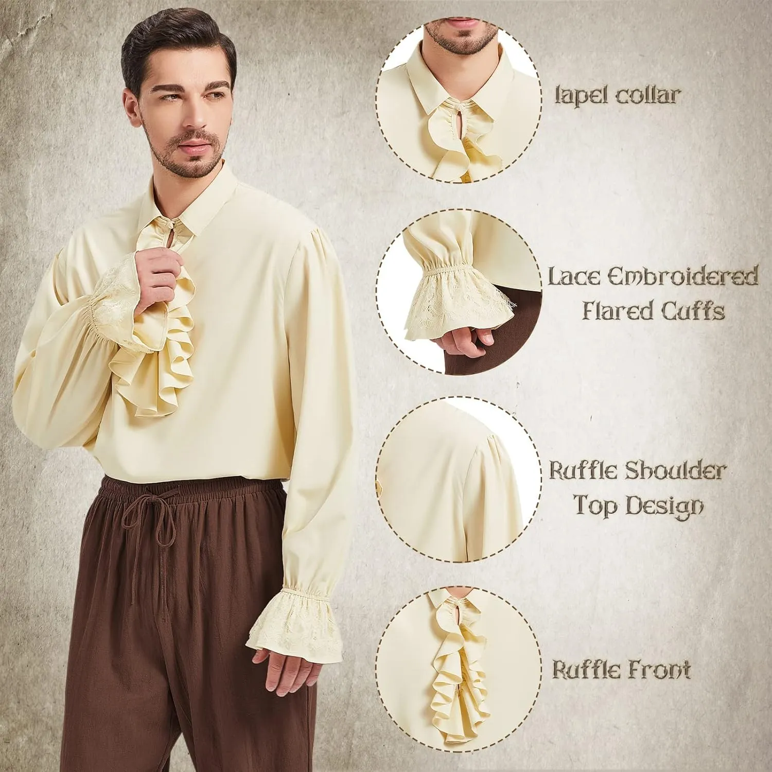 Men's Pirate Shirt Vampire Renaissance Victorian Gothic Ruffle Shirt Medieval Halloween Costume Tops