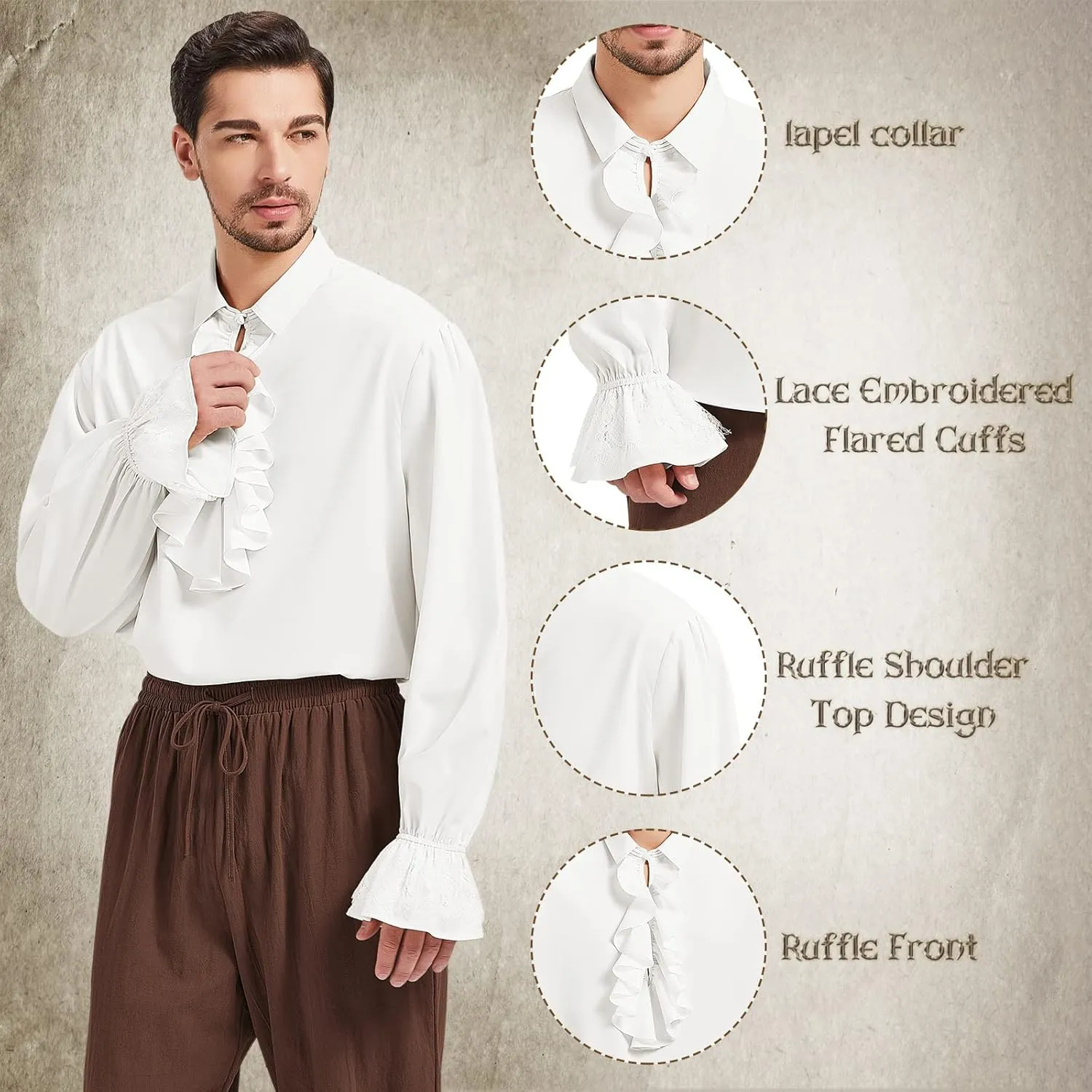 Men's Pirate Shirt Vampire Renaissance Victorian Gothic Ruffle Shirt Medieval Halloween Costume Tops