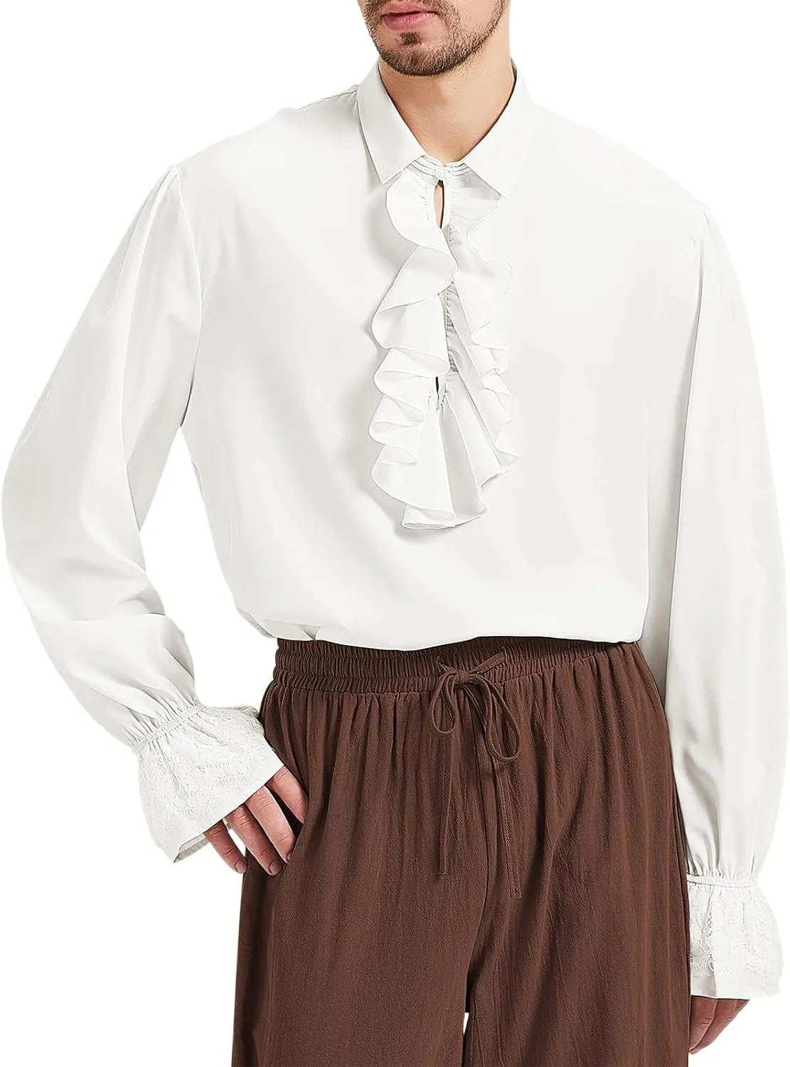 Men's Pirate Shirt Vampire Renaissance Victorian Gothic Ruffle Shirt Medieval Halloween Costume Tops