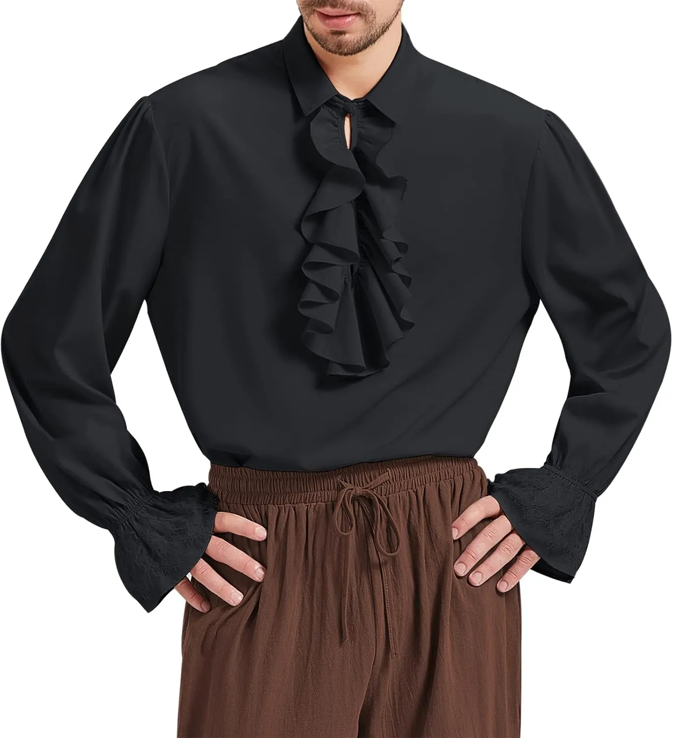 Men's Pirate Shirt Vampire Renaissance Victorian Gothic Ruffle Shirt Medieval Halloween Costume Tops