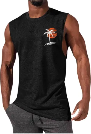 Men's Sleeveless Workout Swim Shirt Quick Dry Athletic Running Gym Muscle Beach Tank Top Cut Off Undershirts Vest