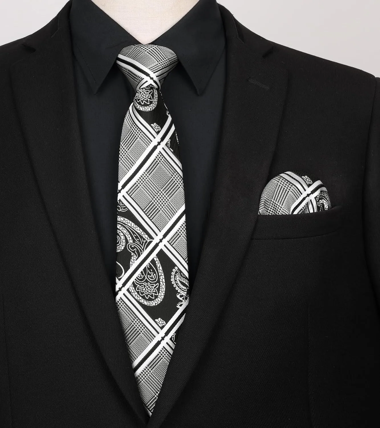 Men's Solid Long Sleeve Dress Shirt with Matching Tie and Handkerchief Set Classic Button Down Formal Business Shirts