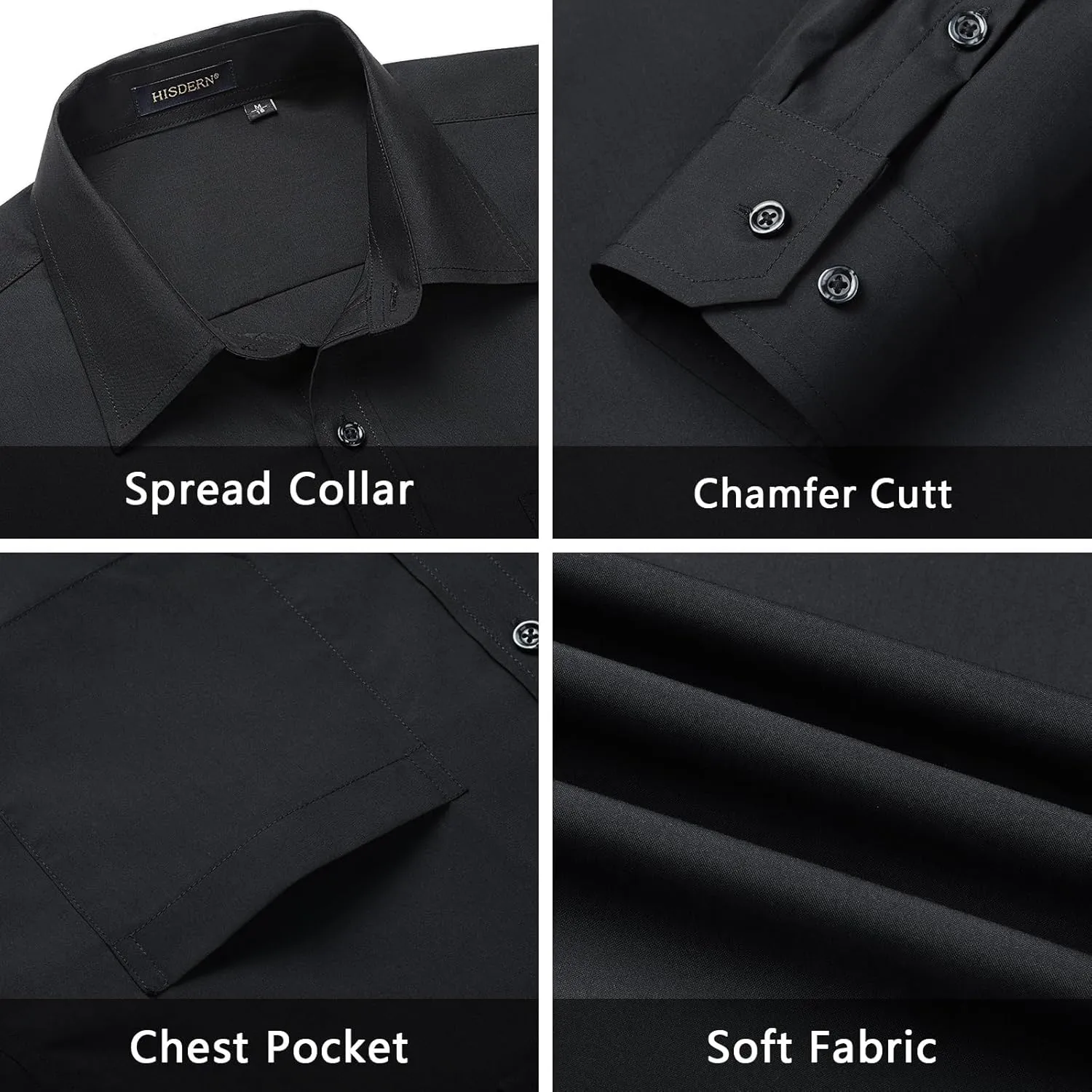 Men's Solid Long Sleeve Dress Shirt with Matching Tie and Handkerchief Set Classic Button Down Formal Business Shirts