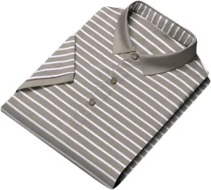 Men's Striped Cotton T-Shirt Business Casual Polo Shirt Short Sleeved Breathable Quick-Dry Tee Tops