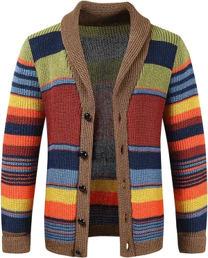 Mens Sweater Cardigan Casual Long Sleeve Shawl Collar Buttons Down Cable Knit Cardigan Sweater, XXL-5XL