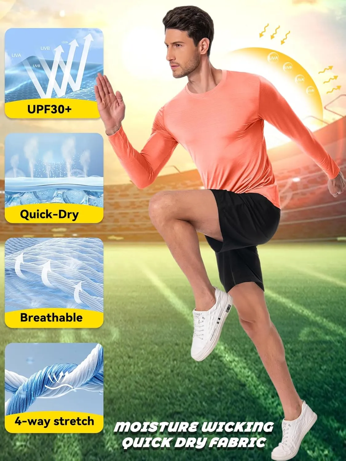 Men's UPF 30  Shirts Long Sleeve T-Shirt Runing Sun Shirt Moisture Wicking Top