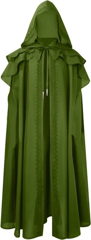 Men'S Vintage Gothic Cape, Medieval Hooded Knight Royal Court Cape, Side Opening Top Halloween Cosplay Costume