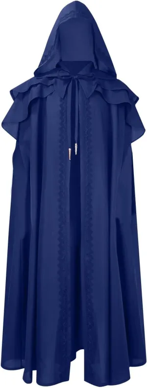 Men'S Vintage Gothic Cape, Medieval Hooded Knight Royal Court Cape, Side Opening Top Halloween Cosplay Costume