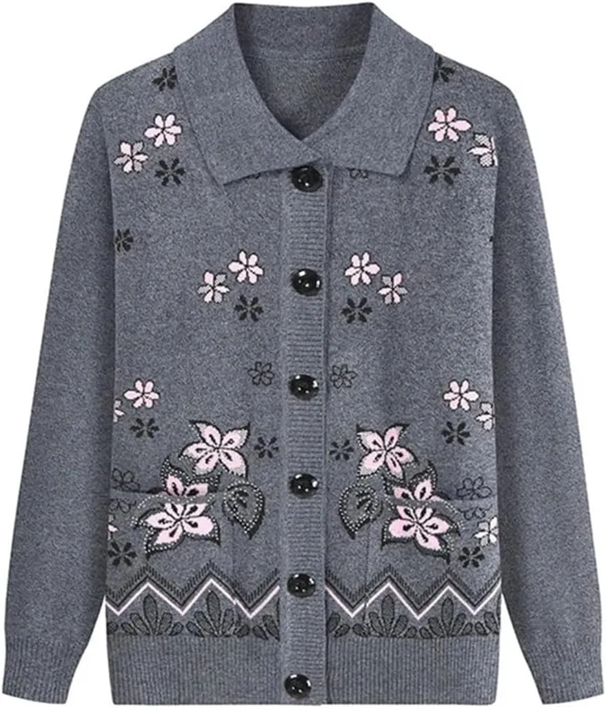 Middle Age Mother Knitted Cardigan Sweater Coats Spring Autumn Women Knitwear Tops Grandma Clothes