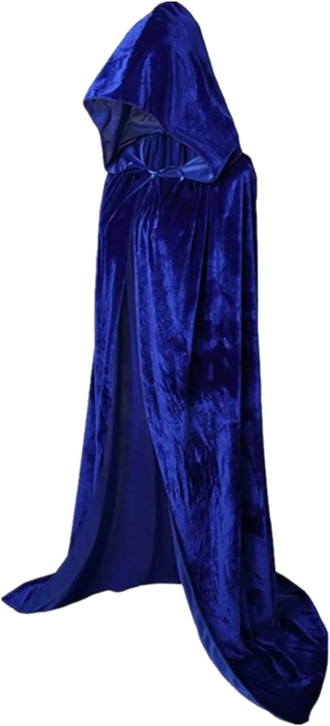 Miyaomn Womens Lightweight Cardigan Women's Velvet Hoodie Cloak Solid Color Vampire Witch Wizard Long Cape Robe Halloween Christmas Party Cosplay Costume(Blue,X-Large)