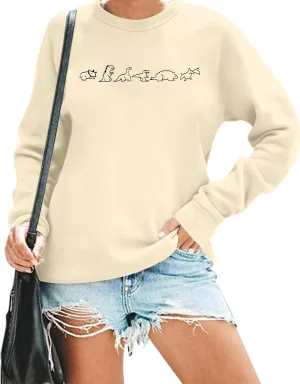 MOUSYA Dinosaur Sweatshirt Women Dinosaur Evolution Sweatshirt Jurassic Animal Shirt Mama Graphic Print Long Sleeve Shirt