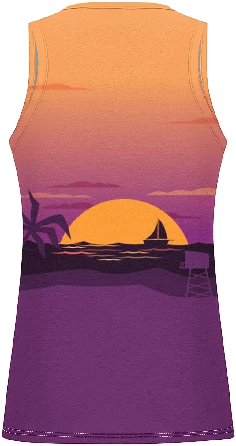 Muscularfit Big and Tall Graphic Tank Tops for Men Sleeveless Sunset Coconut Print Graphic Tee Shirts Casual Loose Pullover
