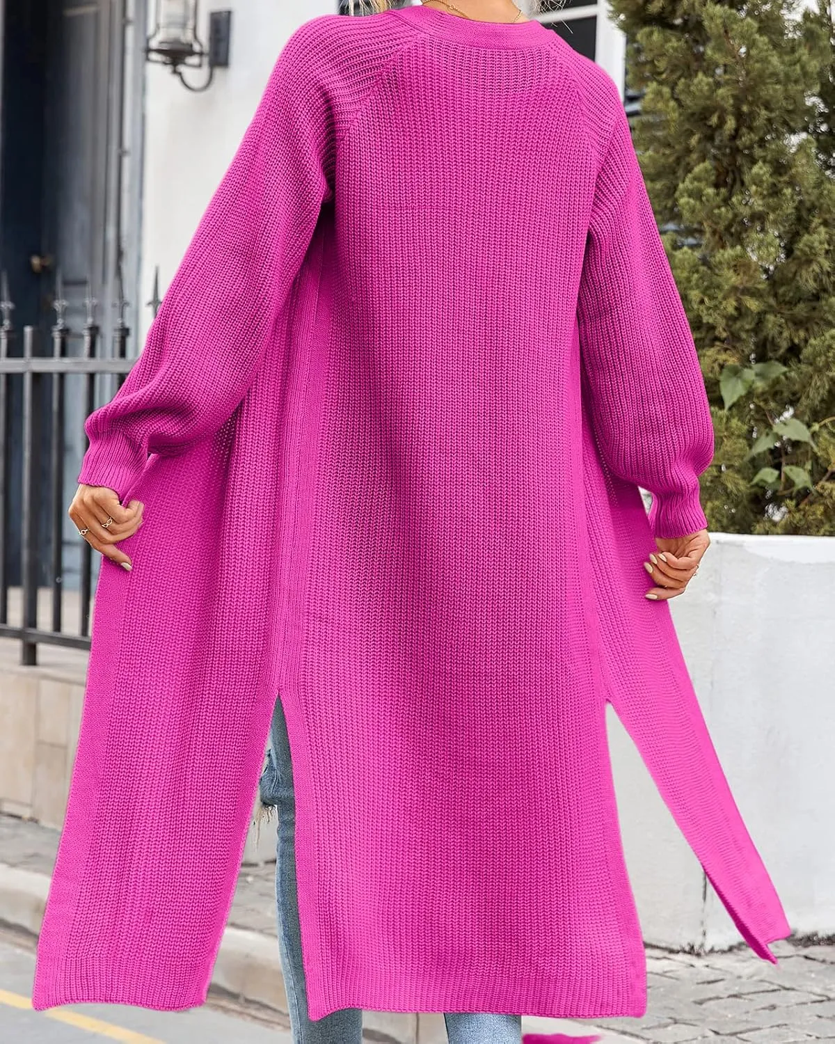 Newffr Women's Open Front Maxi Long Knitted Cardigan Solid Casual Loose Cable Sweater Coat Outwear