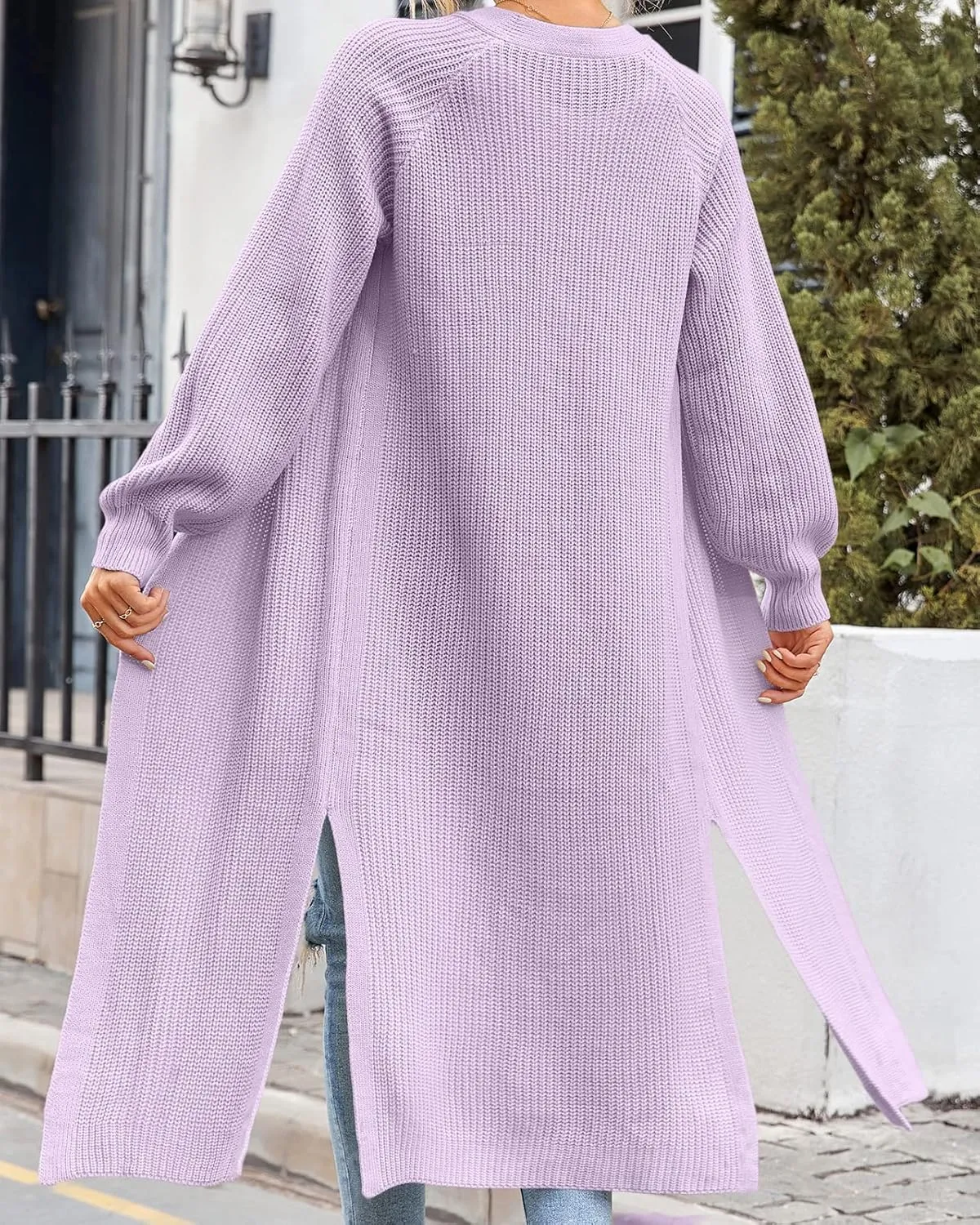 Newffr Women's Open Front Maxi Long Knitted Cardigan Solid Casual Loose Cable Sweater Coat Outwear