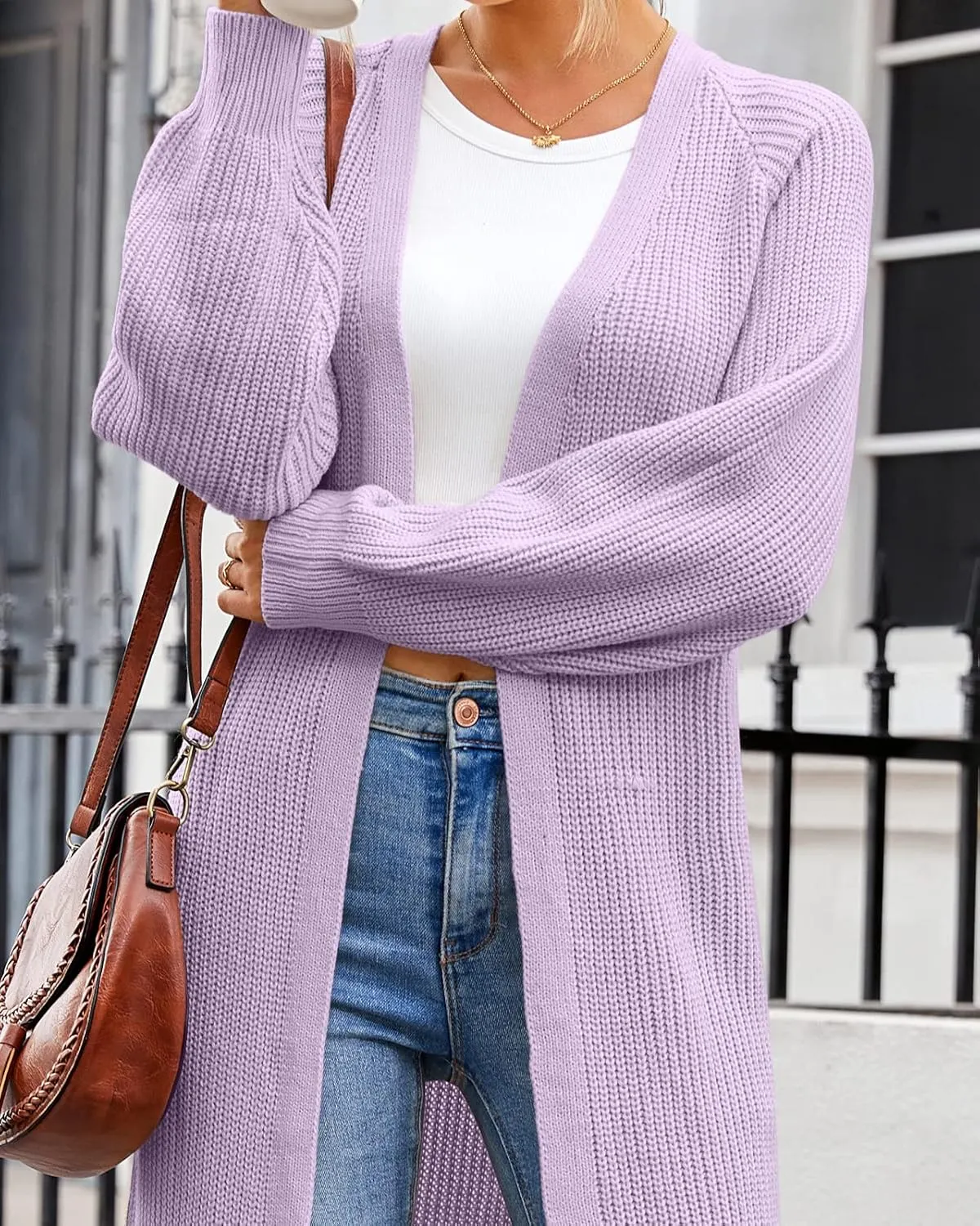 Newffr Women's Open Front Maxi Long Knitted Cardigan Solid Casual Loose Cable Sweater Coat Outwear