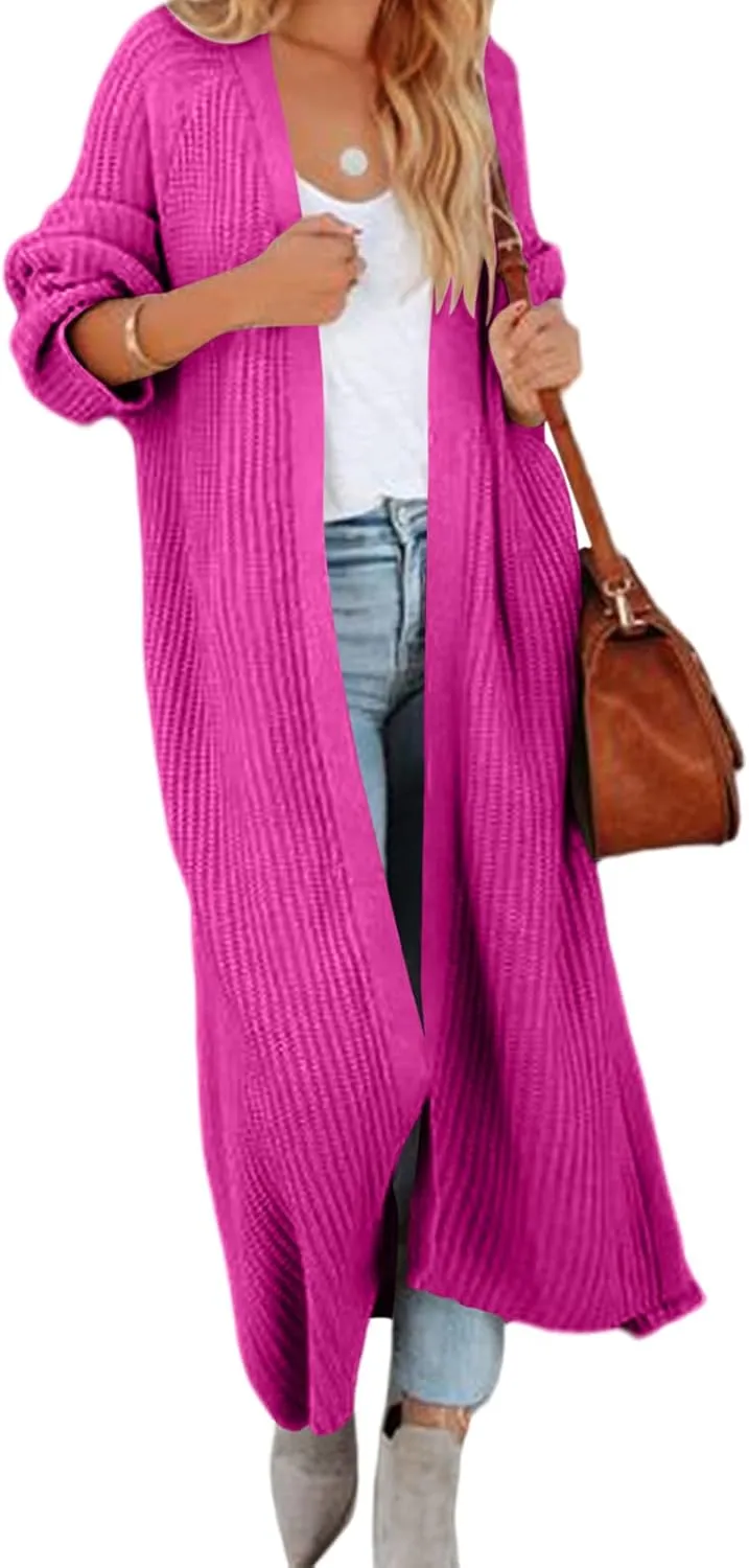 Newffr Women's Open Front Maxi Long Knitted Cardigan Solid Casual Loose Cable Sweater Coat Outwear