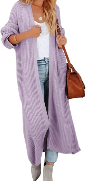 Newffr Women's Open Front Maxi Long Knitted Cardigan Solid Casual Loose Cable Sweater Coat Outwear