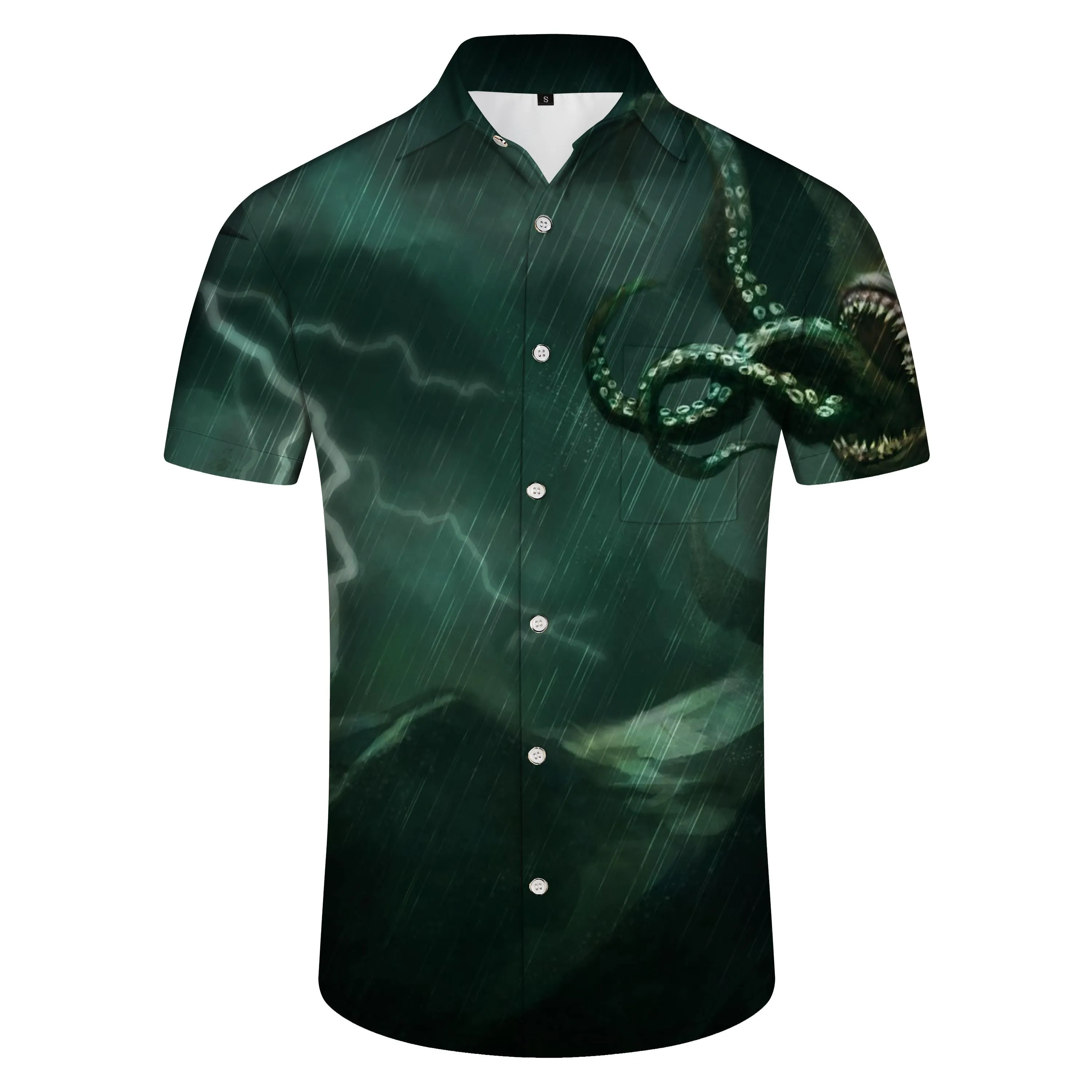 Ocean octopus tentacles men's Hawaiian button shirt beach casual tops soft and comfortable light printed shirt popular four seasons home seaside