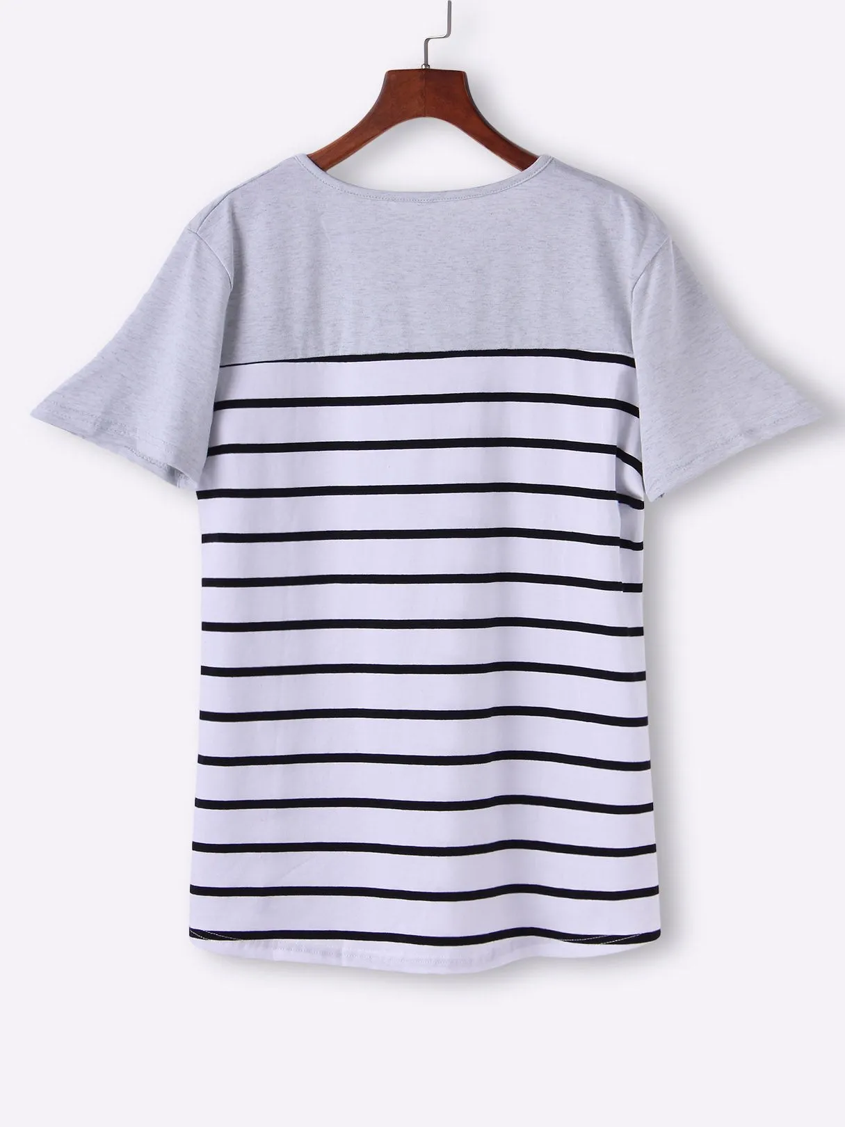 OEM ODM Round Neck Stripe Lace Short Sleeve Grey T-Shirts