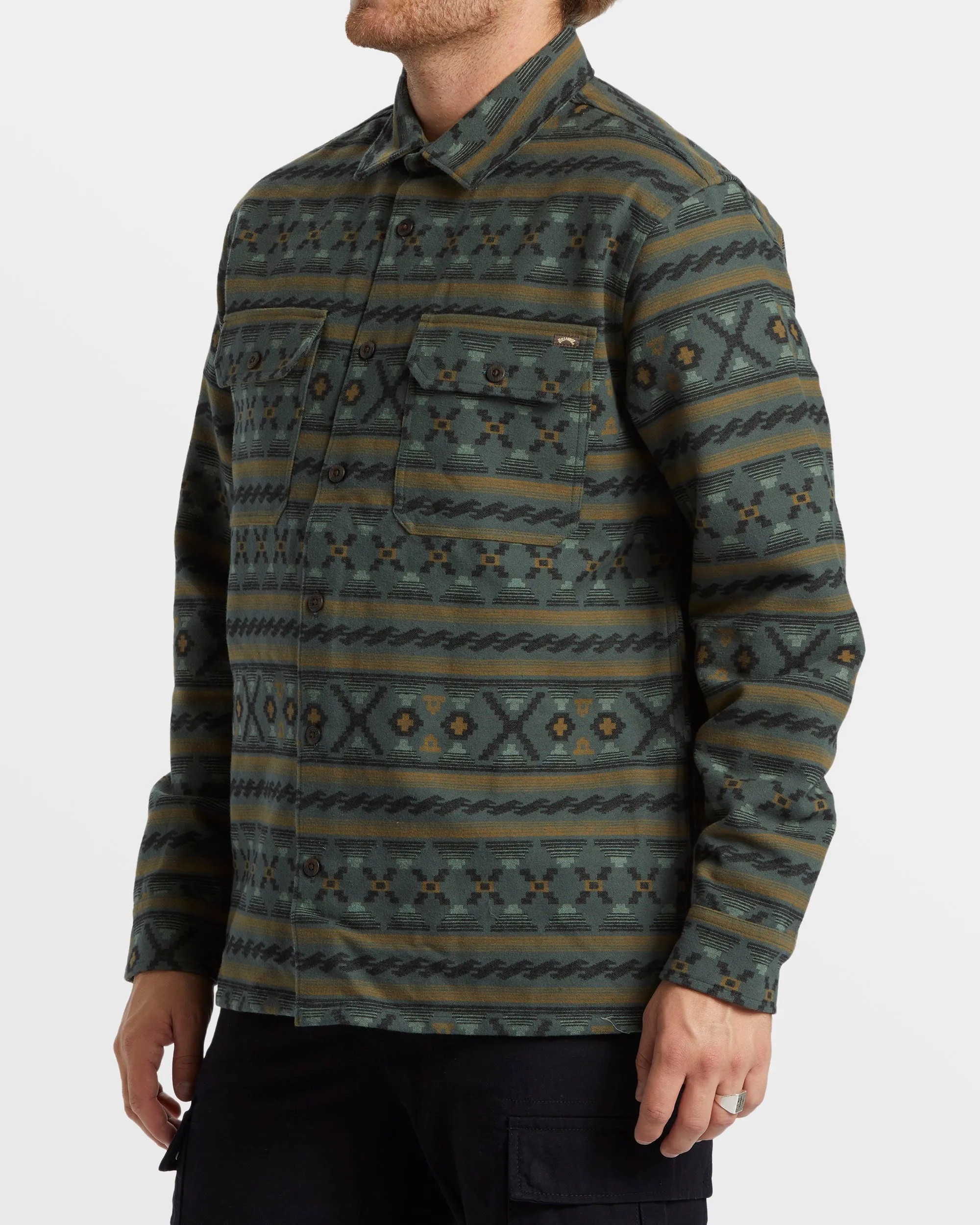 Offshore Jacquard Flannel Long Sleeve Shirt - Slate Green