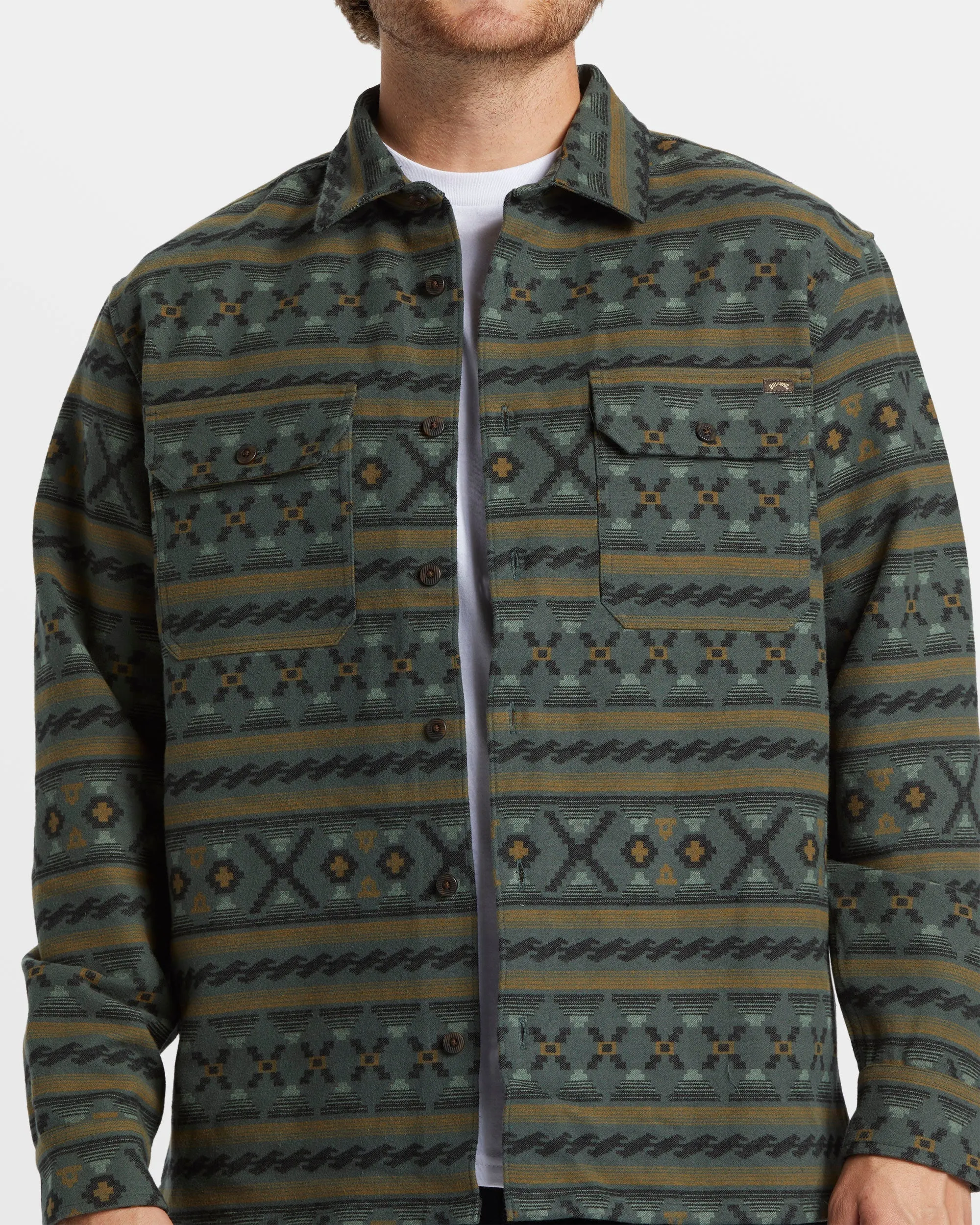 Offshore Jacquard Flannel Long Sleeve Shirt - Slate Green