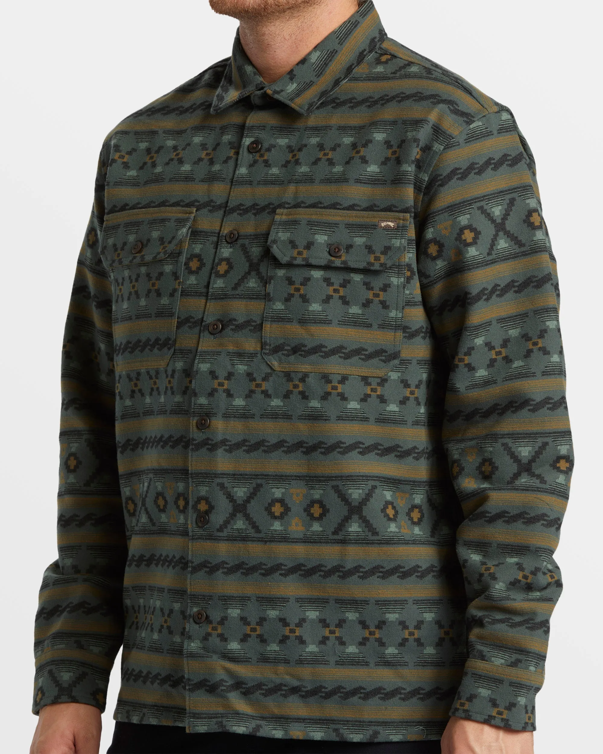 Offshore Jacquard Flannel Long Sleeve Shirt - Slate Green