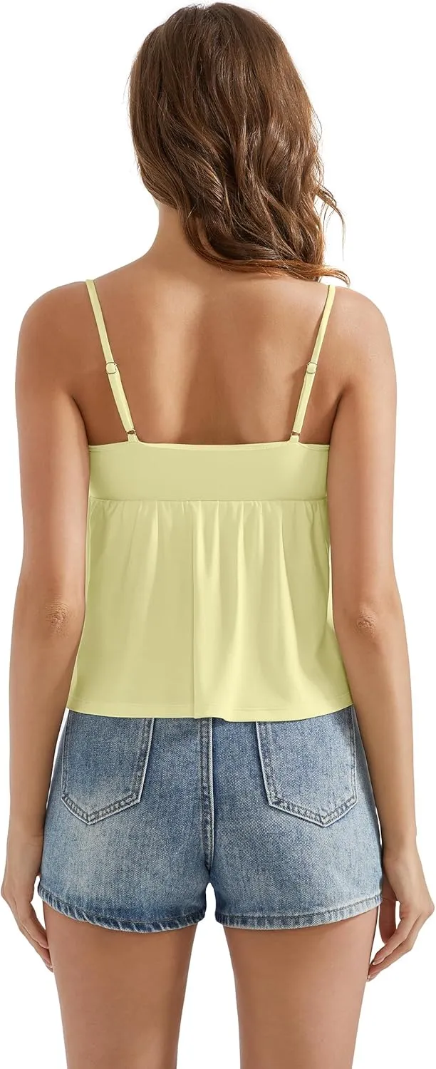OMKAGI Cute Peplum Camisole Tops for Women Built in Bra Sleeveless Going Out Tank Top