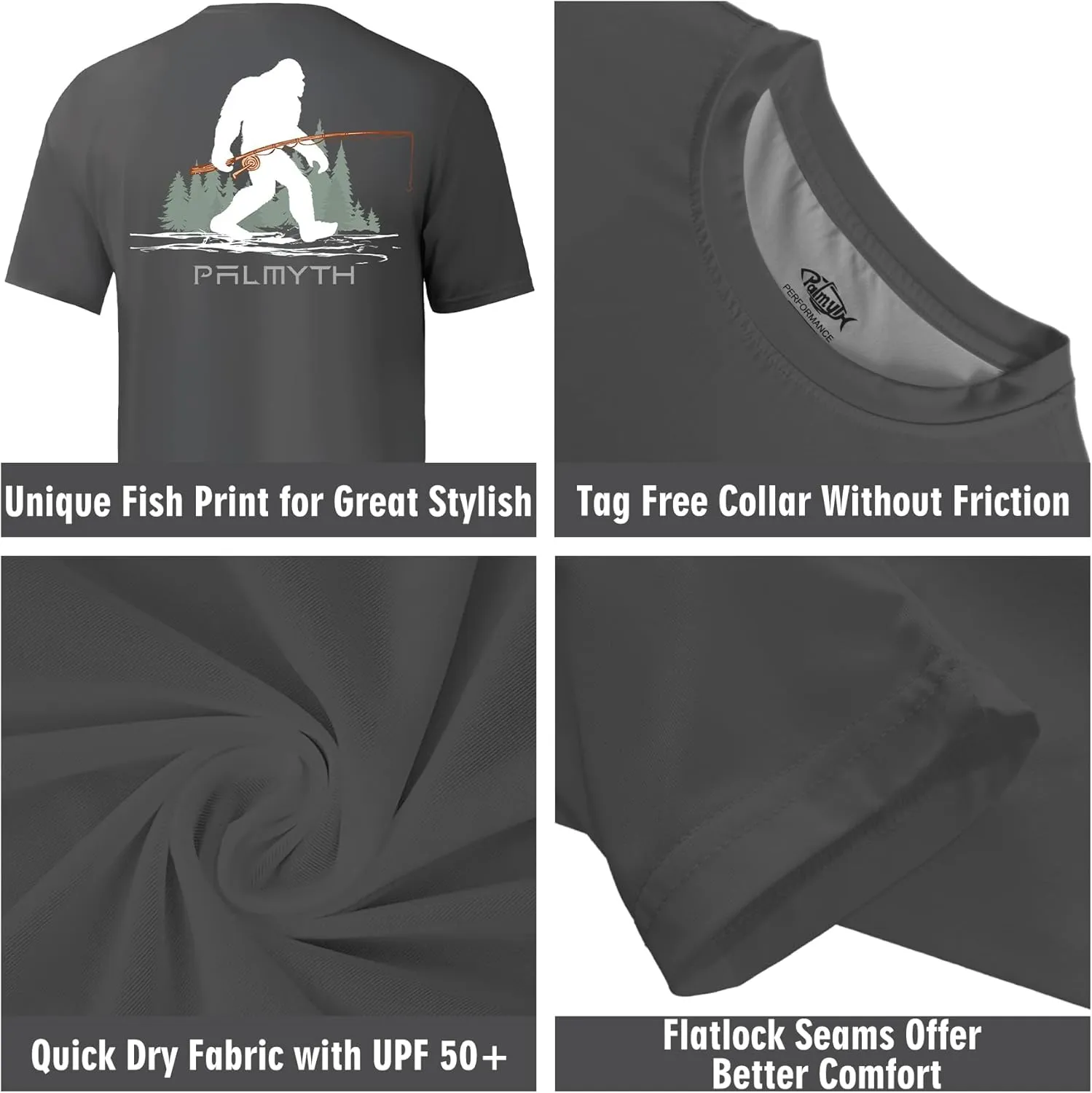 Palmyth Men's Fishing Shirt Short Sleeve Sun Protection UV UPF 50  SPF T-Shirt