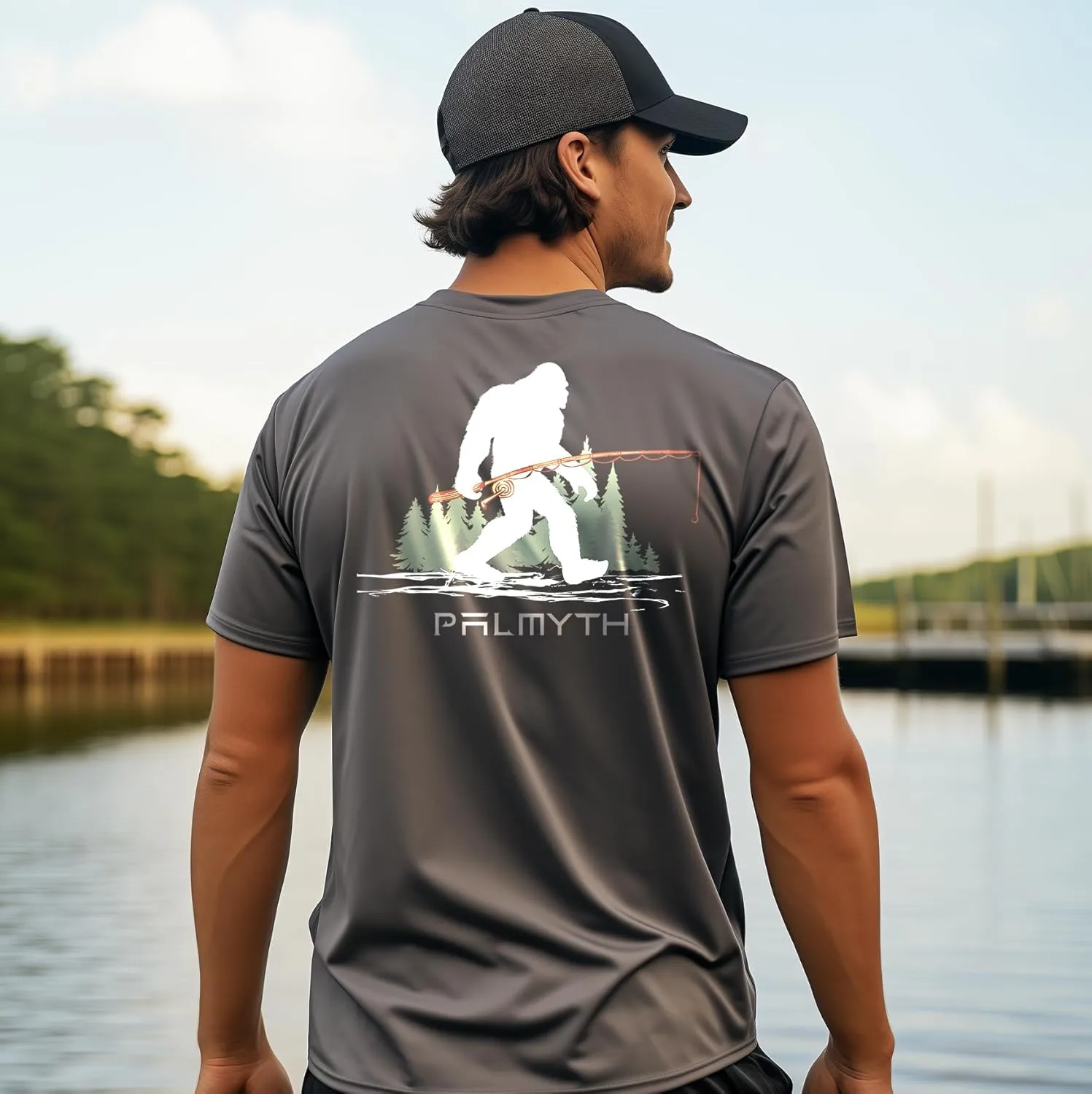 Palmyth Men's Fishing Shirt Short Sleeve Sun Protection UV UPF 50  SPF T-Shirt