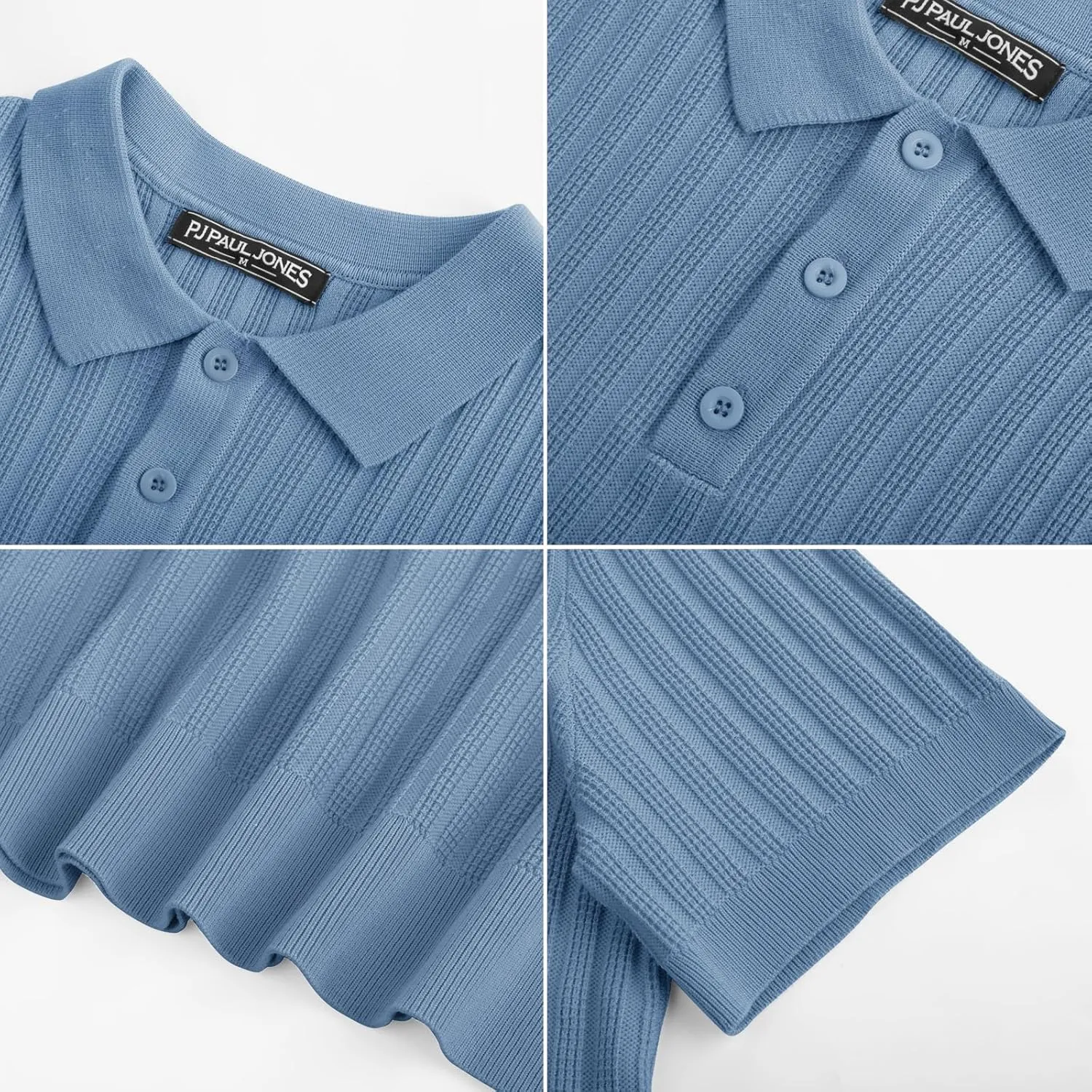 PJ PAUL JONES Mens Knit Polo Shirt Short Sleeve Textured Polo Shirts Casual Summer Collared Polo T Shirt